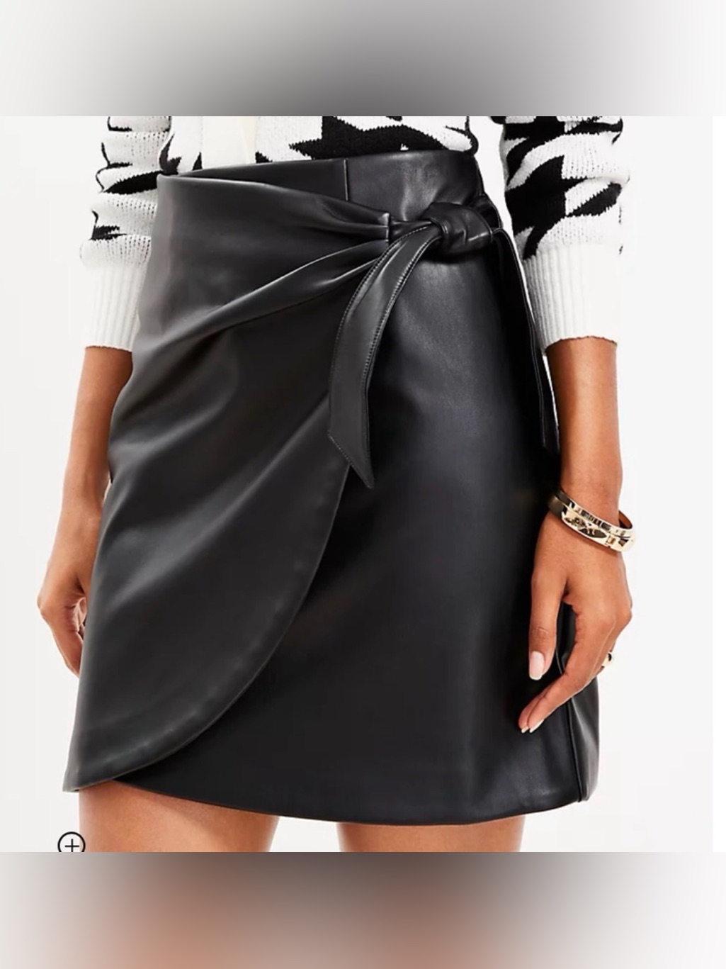 Loft Black Faux Leather Tie-Waist Pencil Skirt
